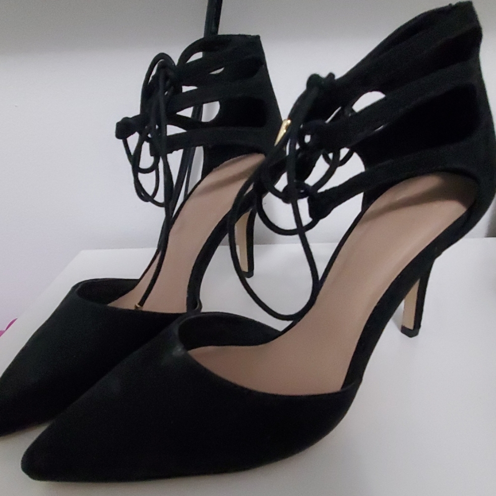 ASOS black lace up heel pumps